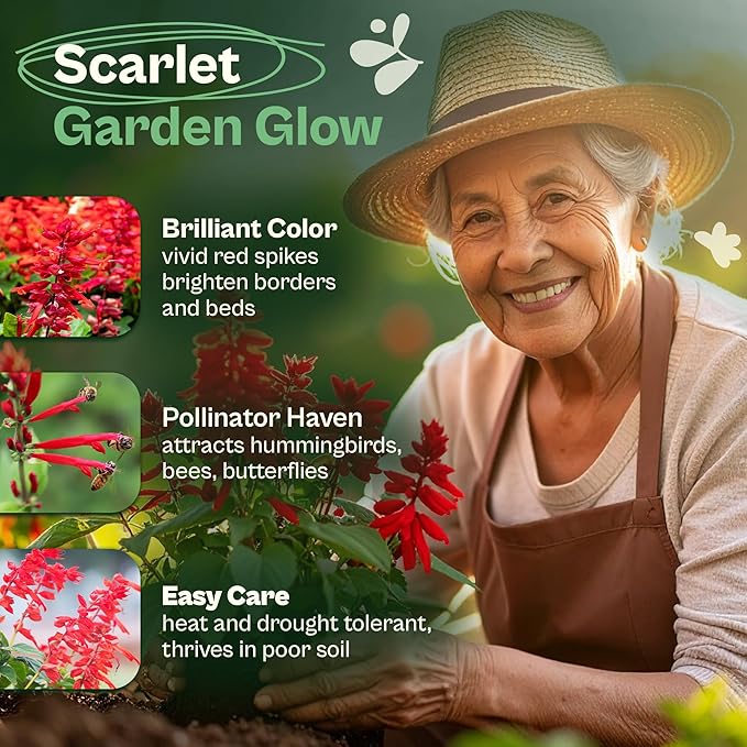 SVI 1000 Red Sage Seeds for Planting Outdoors (Salvia coccinea) – Scarlet sage, Deer Resistant Wildflower – Heirloom Flower Seeds to Plant Outside & Inside Garden, Beds, Containers