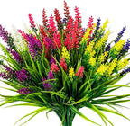 Artificial Flowers for Outdoor Plants 24 Bundles Fake Lavender Plastic Faux Monkey Grass for Verandah Window Garden Office Patio Front Porch UV Resistant for Planter(6 Color)