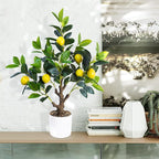 Caxchiling 24Inch Fake Lemon Tree, Lemon Decor for Tabletop, Desk, Centerpiece, Home, Kitchen, Living Room, Artificial Potted Plants with White Planter and Stone Cover