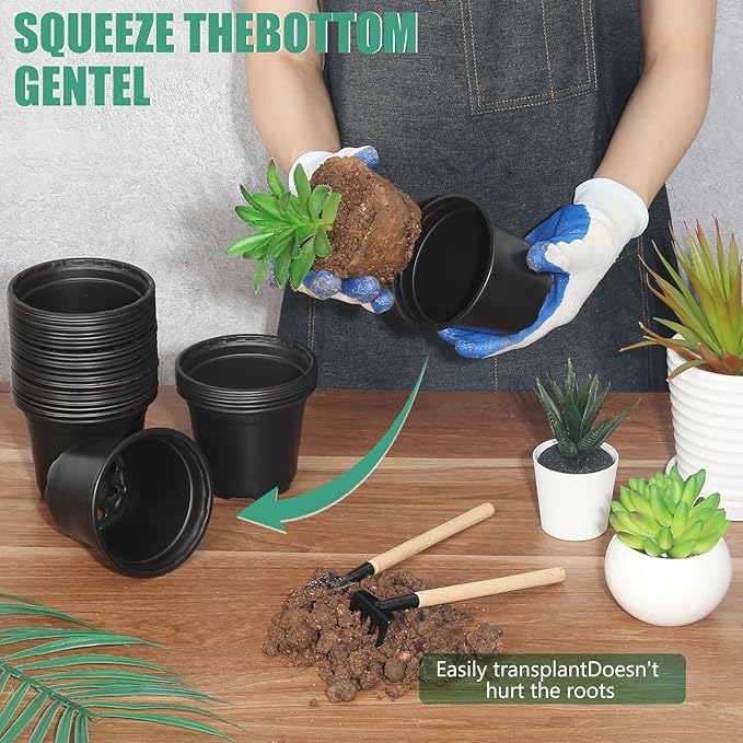 120 Packs 6 Inch Plant Nursery Pots, Plastic Seeds Starter Pots with Drainage Holes, Germination Soft Flower Plant Container for Succulents Seedling Cutting Transplanting (120, 6 Inch)