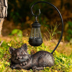 WSgift Outdoor Cat Figurine Garden Statue with Solar-Powered LED Light 13.77 Inches Tall, Gift Garden Statue Decor for Cat Lovers