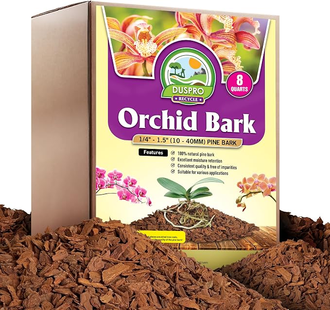 DUSPRO Orchid Bark Bulk for Plants, Optimal Texture Bark for Orchids Potting, Ideal Wood Chips for Plants (8 Quarts)