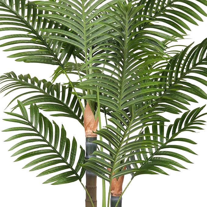 6ft Artificial Palm Tree Indoor Plant，Triple Faux Tropical Areca Floor Plant in Pot，Artificial Plants with Lifelike Leaves for Home Office Decor