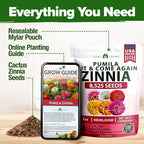 HOME GROWN Dwarf Zinnia Seeds Mix - 8525 Pumila Zinnia Seeds for 2026 (2oz) | Zinnia Flower Seeds for Planting Outdoors | Colorful Cut Annual Flowers for Summer Gardens & Containers (Zinnia elegans)
