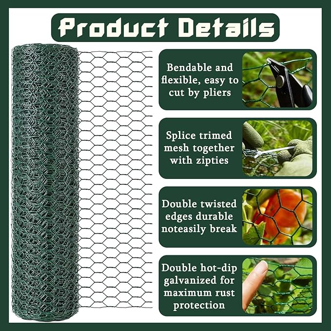 16.4FT x16IN Plant Protectors from Animals,Free-Cut Metal Chicken Wire for Outdoor Plants to Keeping Rabbits Squirrels Chicken Animals Out