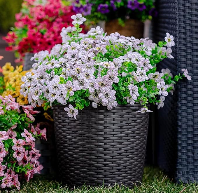AXYLEX Artificial Flowers for Outdoors Fake Plants - 16 Bundles Faux Outside Greenery Boxwood UV Resistant No Fade Plastic Shrubs Fall Decor Farmhouse Home Garden Mums (White)