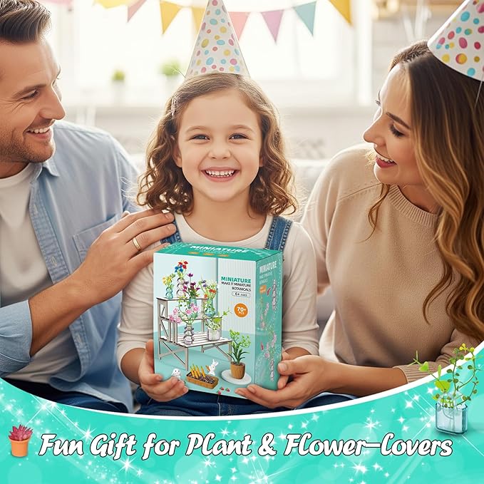Make It Miniature Botanicals Kit - Mini Plants Collectibles with Flowers, Bouquets, Bonsai, Succulent, Garden, Wooden Display Stand - DIY Crafts Toy Gifts for Kids 6+, Collectors, Decoration