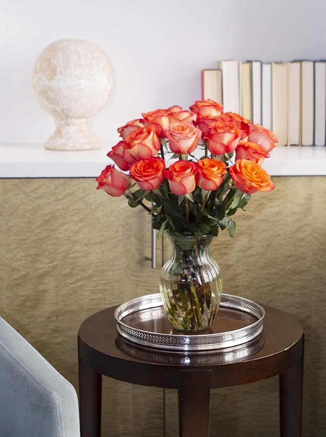 KaBloom PRIME NEXT DAY DELIVERY - Fall Collection - Bouquet of 18 Fresh Orange Roses (Farm-Fresh, Long-Stem) with Vase. Gift for Birthday, Anniversary, Thank You, Valentine, Mother’s Day Fresh Flowers