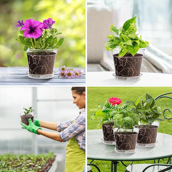 WSMKSZ 3 Inch Clear Nursery Pots, 30 Pack Highly Transparent Plastic Seedling Starter Planters with Drainage Holes and Trays for Flowers, Small Plant Pots for Indoor Plants