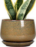 G EPGardening 7 Inch Ceramic Pots for Plants - Ceramic Planters for Indoor Outdoor Plants, Round Plant Pots with Drainage and Saucer, Modern Planter, House Decor, Plant Lover Gifts, Speckled Brown