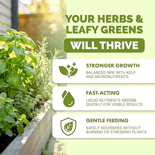Herb Plant Food – Liquid Fertilizer for All Edible Herbs, Supports Faster Growth, Lush Leaves & Better Flavor, 1 Gallon