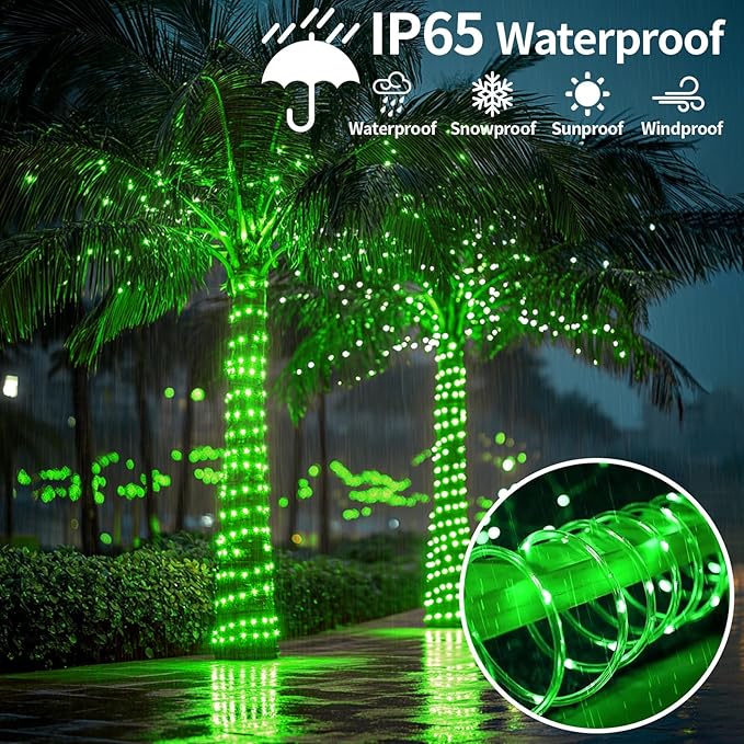 LairtPOW Solar Rope Light Waterproof 39FT 100LEDs Outdoor IP65 Solar String Lights for Easter Outside Party Garden Yard Home Wedding Christmas Halloween Holiday St. Patrick's Day Tree Lighting(Green)