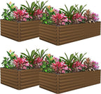 FOOWIN 4pcs 8x4x2ft Galvanized Raised Garden Bed, Planter Raised Garden Boxes Outdoor, Large Metal Raised Beds for Gardening, Garden Bed for Vegetables, Flowers, Herb,478 Gallon Capacity, Brown