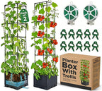 2 Pack Tomato Planter with Trellis 43 Inch, Self Watering Planter Box with Trellis, Vertical Raised Garden Bed Planter for Climbing Vegetables Indoor Outdoor Patio