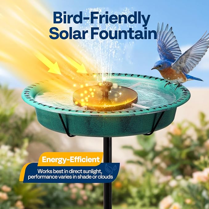 VIVOHOME Oval Bird Bath with Solar Fountain for Outside, Weather-Resistant ABS Birdbath Bowl with Solar Powered Pump, Metal Ground Stake for Outdoor, Garden, 1.3 Gallons, Green