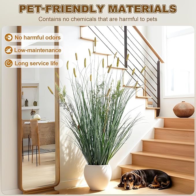 Lifelike Faux Plastic plantas Synthetic Pampas Grass Indoor Outdoor Realistic Floor Plants pet Friendly Artificial Grass for Home Office Wedding Patio Front Fake Grass Decor Housewarming Gift