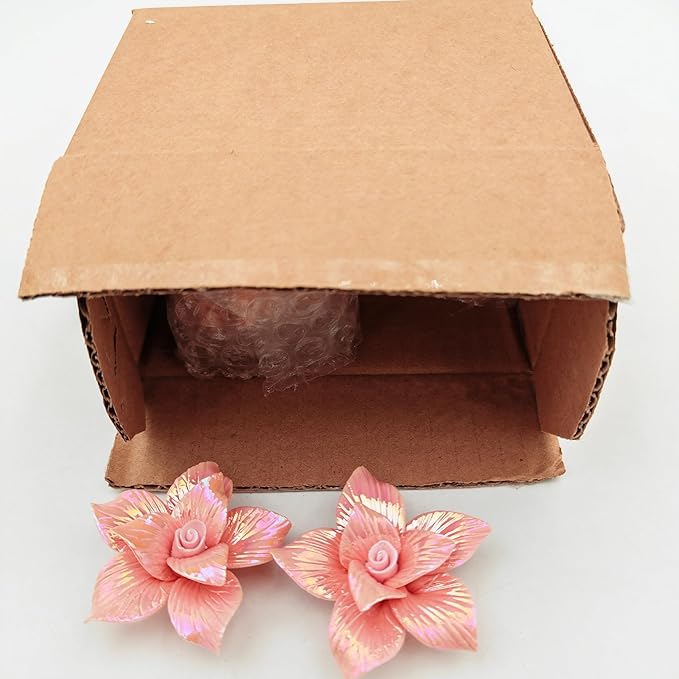 10 PCS 3D Flower Ceramic Tiles,1.6" Handmade Procelain Ceramic Flowers for Artwork,Fish Tank,Vases,Living Room, Dining Table,Office, Home Floral Decor (Double-Flowered Iridescent Light Orange)