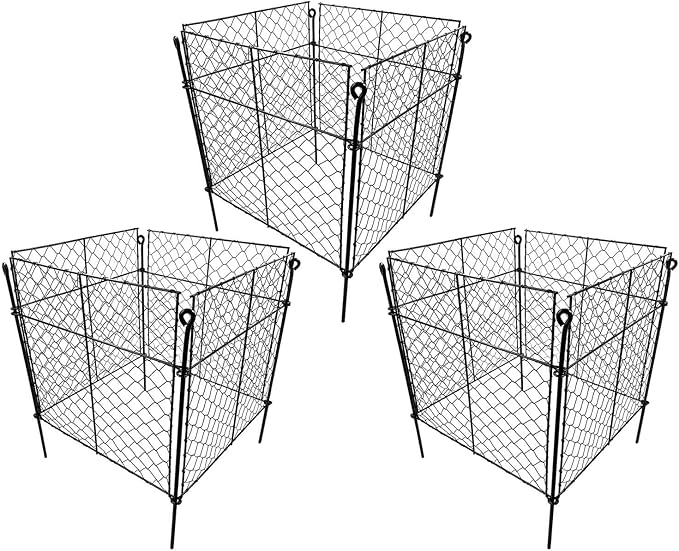 3 Pack Plant Protectors from Animals, 12Pcs 1" Mesh DIY Plant Cages 13.8"x13.8"x12", Metal Garden Animal Barrier with Stakes, Keep Rabbits & Chipmunks Out for Vegetables, Shrubs & New Plants