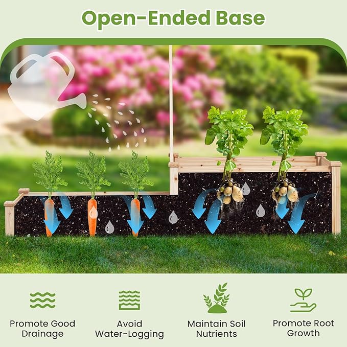 S AFSTAR Raised Garden Bed with Trellis & 2 Planter Boxes, 88" x 25" x 53" Outdoor Wooden Planter Box Kit for Flower Herb Veggies Fruit Climbing Vines, Elevated Gardening Planter for Garden Patio