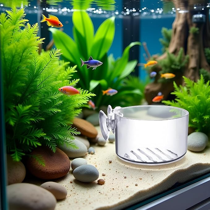 Transparent Round Aquatic Planter Cups with Hole,Mini Acrylic Aquatic Plant Pot Aquarium Plant Holder with Suction Cup Aquarium Décor,for Shrimp Fish Live Décor