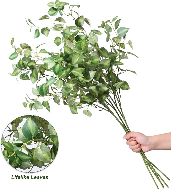 HyeFlora 5PCS Artificial Eucalyptus Leaves Stem Plants for Spring Decor, 32.7 inch Fake Leaves Greenery Branches Green Shrubs Silk Faux Foliage DIY Stems for Festival Home Kitchen Farmhouse(Green)