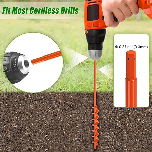 Insaga 1.6×32'' Auger Drill Bit for Planting, Carbon Steel Orange Powder Coated Spiral Drill Bit with Pointed Tip & Welded Blades, Safe Garden Auger for Post Hole Digger, Bulb Planter Tool
