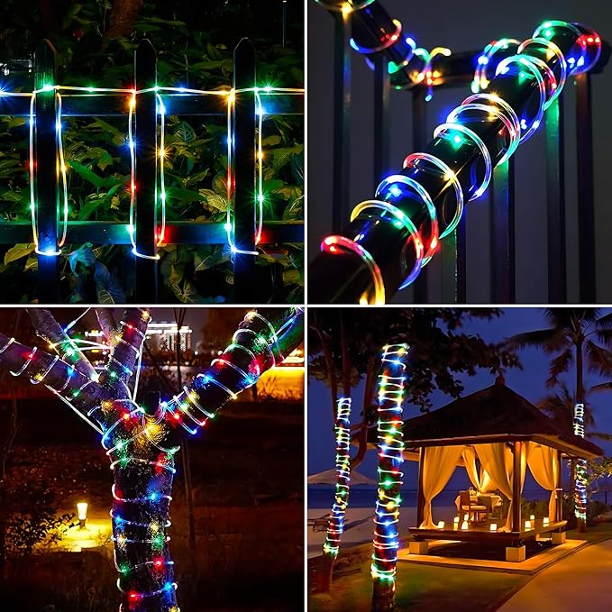 Solar Rope Lights, 2 Packs Total 132ft 400LED Solar String Lights, 8 Modes Waterproof Solar Powered Outdoor Light, Flexible Clear Tube Light for Garden Backyard Patio Deck Pool Tree Decor - Multicolor