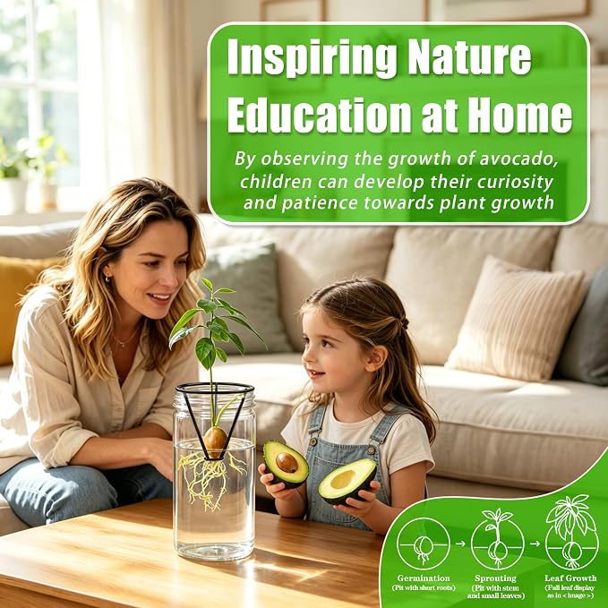 Bylion 2 Pcs Avocado Tree Growing Kits - Avocado Seed Starter Vase Rack - Seed Holders Metal Bracket for Home Office, Gardening Lovers Gift, Black (Without Jar)