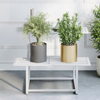 Plant Stand Indoor Outdoor, Foldable Metal Plant Shelf for Multiple Pots, Mid Century Slatted Bench for Patio Garden, Heavy Duty Capacity 330 lbs 2 Tier White