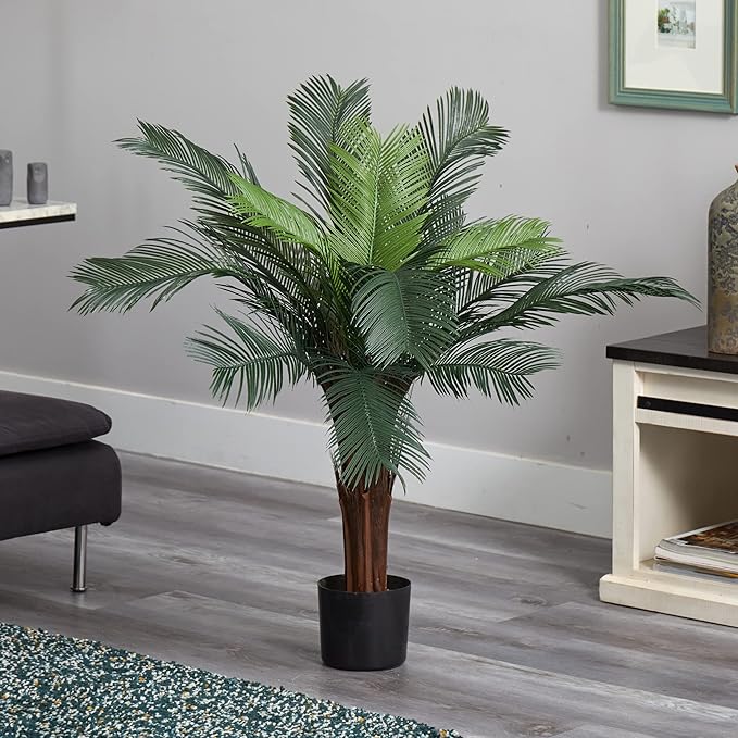 Nearly Natural 3ft Cycas Artificial Palm Tree, UV Resistant Faux Greenery For Indoor Outdoor Decor