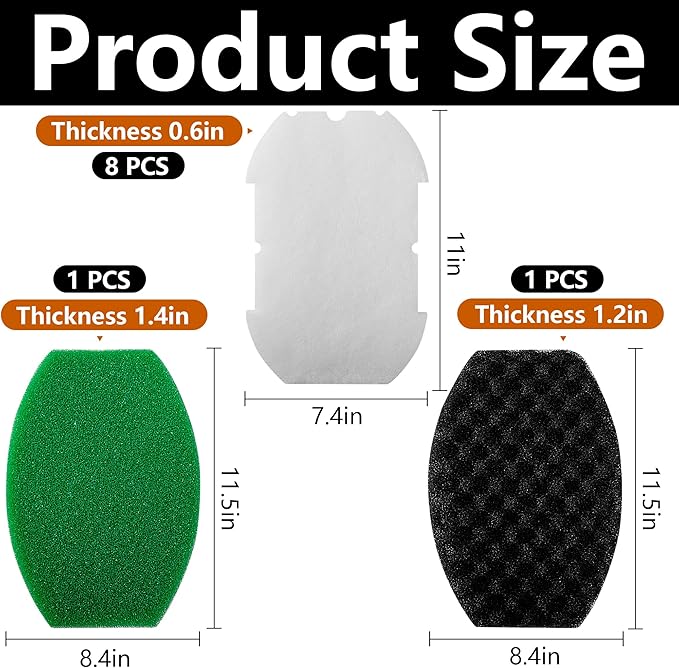 10 Pcs Pond Filter Maintenance Kit, Pond Filtration Replacement Pads, Filter Foam Pad Media Set for Model 5 in 1 300 Gal and 6 in 1 900 Gal Water Pump Improving Outdoor Water Quality