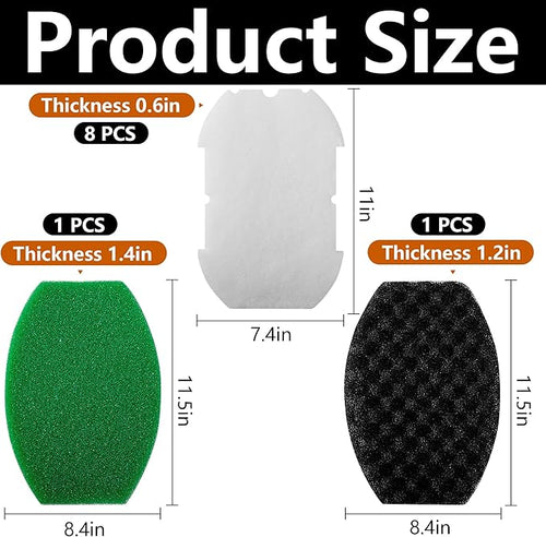 10 Pcs Pond Filter Maintenance Kit, Pond Filtration Replacement Pads, Filter Foam Pad Media Set for Model 5 in 1 300 Gal and 6 in 1 900 Gal Water Pump Improving Outdoor Water Quality