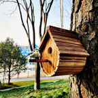 1 Pack Wren Houses for Outdoors,Natural Wooden Hanging Bird House for Chickadee,Bluebird,Handmade from Natural Wood for Garden Decorations