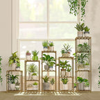 Bamworld Plant Stands Indoor 5 Sets Plant Shelves Outdoor Wooden Plant Holder for Multiple Plants Flower Stands for Living Room Balcony Garden Patio Lawn Window
