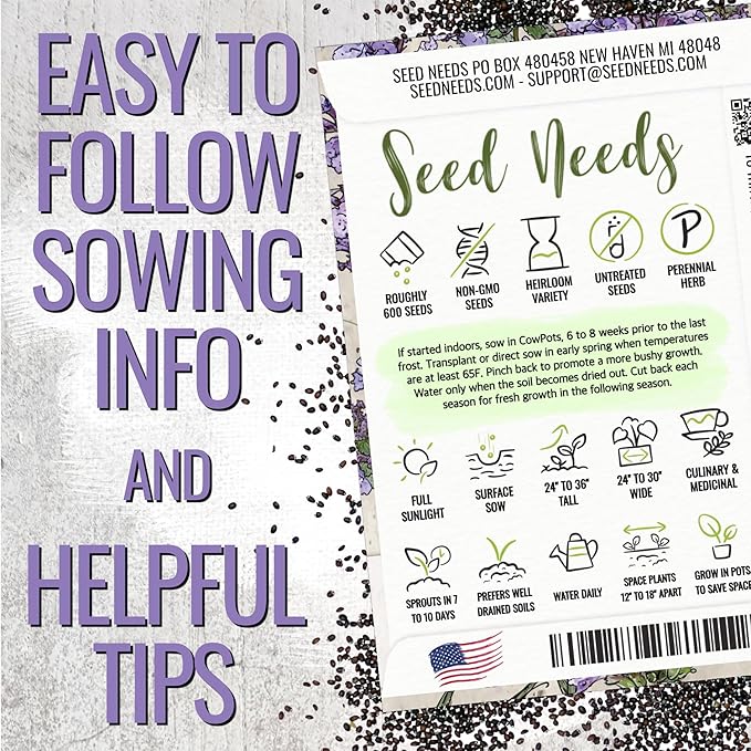 Seed Needs Catmint Seeds for Planting an Indoor/Outdoor Herb Garden - Non-GMO Heirloom & Untreated Herbal Plants - Great for Cats Nepeta mussinii (20 Packs)