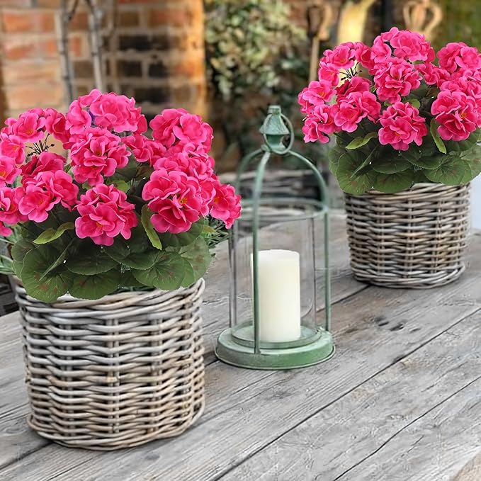 CITYES 3 Pcs Artificial Geraniums Flowers Silk Geraniums for Outdoors UV Resistant Rose Red Artificial Geranium Bush Faux Flowers Plant for Planter Garden Home Decor Patio Vase Table Centerpiece