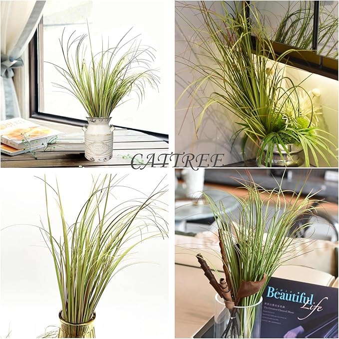 CATTREE Fake Wheat Grass Plants Artificial Greenery Tall Shrubs 16 Bundles, Outdoor Decor Faux Plastic Leaves Bushes for Indoor Office Garden Wedding Party Vase Filler DIY Decorations, Purple 16 Pcs
