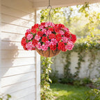 INSPRING Geraniums Artificial Flowers Hanging Basket for Outdoors Outside Spring Decoration, 8 Bundles Silk Flowers Fake Plants Look Real UV Resistant for Porch Home Patio Balcony Yard, Red Pink