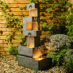 Sunlinua 48.4" H Outdoor Water Fountain with 4 Tiers Cascading Realistic Rock Waterfall Fountains with LED Lights Outdoor Water Fountain for Garden Patio Backyard Porch Home Decor