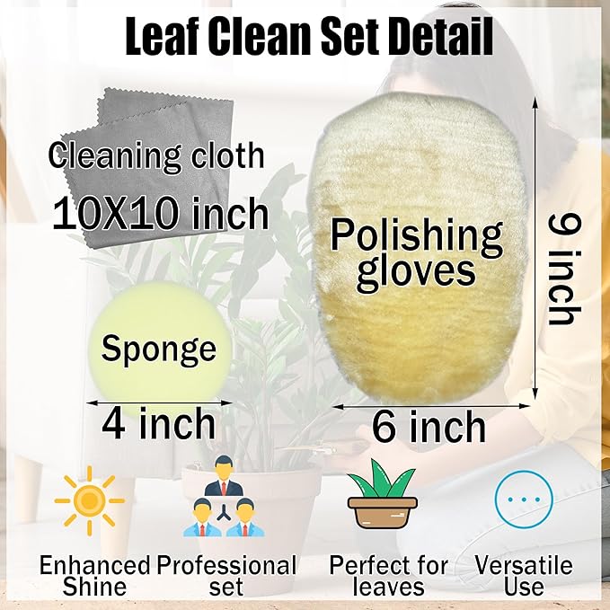 House Plant Leaf Cleaner - 3in1 Leaf Shine Set Microfiber Gloves for Indoor Plant Dusting