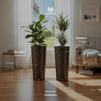 Worth 2 Pack 25" Tall Narrow Metal Planter with Inside Pot for Indoors or Outdoors, Deck, Patio or Front Porch, Hand-Hammered Texture, Bronze