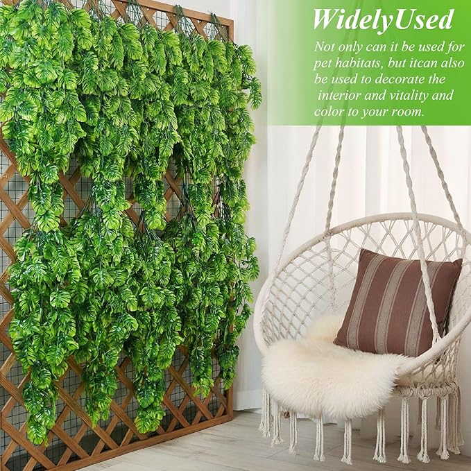Suncalla Reptile Plants Terrarium Hanging Plants Vines Boston Climbing Terrarium Plant with Suction Cup for Bearded Dragons Lizards Crested Gecko Snake Crab Tank(Popular Series,Green)