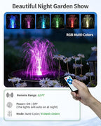POPOSOAP 12W Solar Fountain Pump with 4200mAh Battery Backup, LED Colorful Lights & Remote Control, Solar Pond Pump for Bird Bath, Fish Tank, Outdoor Garden Water Features P112DL
