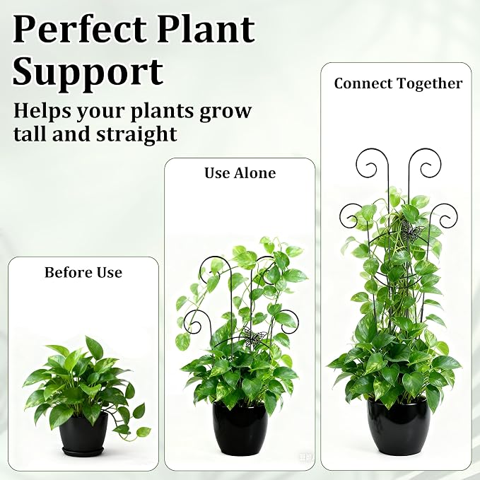 2 Pcs 30'' Monstera Plant Support Stakes, Metal Garden Trellis for Potted Plants Outdoor, Tall Expandable Houseplant Climber Trellis with Butterfly Design for Ivy Hoya Vin (Black)