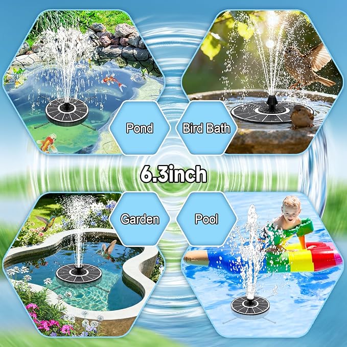 Yzert Solar Fountain, 3-Level Adjustable Water Height, 3.5W Glass Powerful Outdoor Fountain Pump with Rotating Rods & 7 Nozzles for Bird Bath, Garden, Pond, Patio, Flower Pot (2026 Model,White)