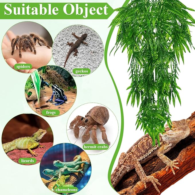 Suncalla Reptile Plants Terrarium Hanging Plants Vines Boston Climbing Terrarium Plant with Suction Cup for Bearded Dragons Lizards Crested Gecko Snake Crab Tank(Lush Series,Multiple Green)