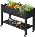YITAHOME 42.5x17.3x35.4 in Raised Garden Bed, Outdoor Plastic Planter Box with Wheels, Legs, Drain Plug, and Storage Shelf for Plants, Vegetables, Flowers, Herbs, Black