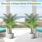 Triple Golden Cane Palm Artificial Tree 4ft Tall Large Faux Tropical Palm Tree UV Resistant Fake Plant in Pot for Indoor Outdoor Big House Living Room Patio Office Home Outside Decor 2Pack