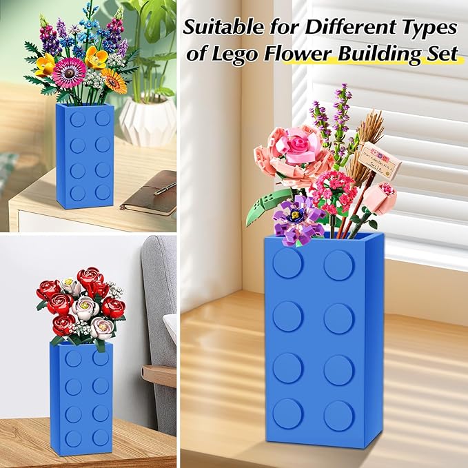 Vase for Lego 10347 10280 10328 Flowers, for Lego Flower Bouquet Building Set,Display Stand for LegoRoses Cherry Blossom Sunflower Tulips Daffodils Lotus-Gift for Lego Flowers Lover(vase only)-Blue