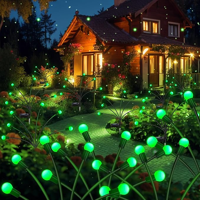 ZFNN Solar Firefly Light, Christmas Lights for Outside Decorations, 4 Pack 24 LED Green Solar Garden Lights, Outdoor Waterproof Garden Decor for Yard Patio Pathway Lawn Christmas